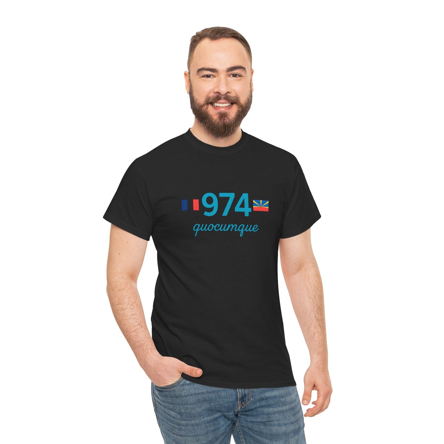 T-shirt "974 Drapeaux", Île de La Réunion, Confort Coton, Sobre, Elégant, Souvenir Unique, Cadeau, Unisexe, Esprit Voyageur