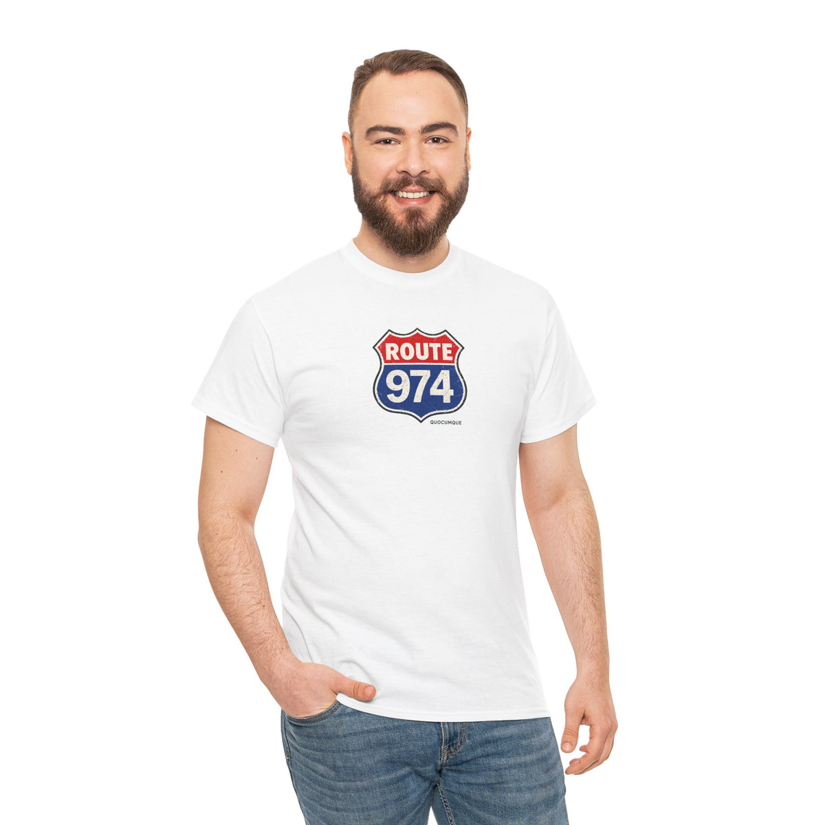 T-shirt "Route 974", Exotisme, Destination Île de La Réunion, Confort Coton, Sobre, Elégant, Souvenir Unique, Cadeau, Unisexe, Esprit Voyageur