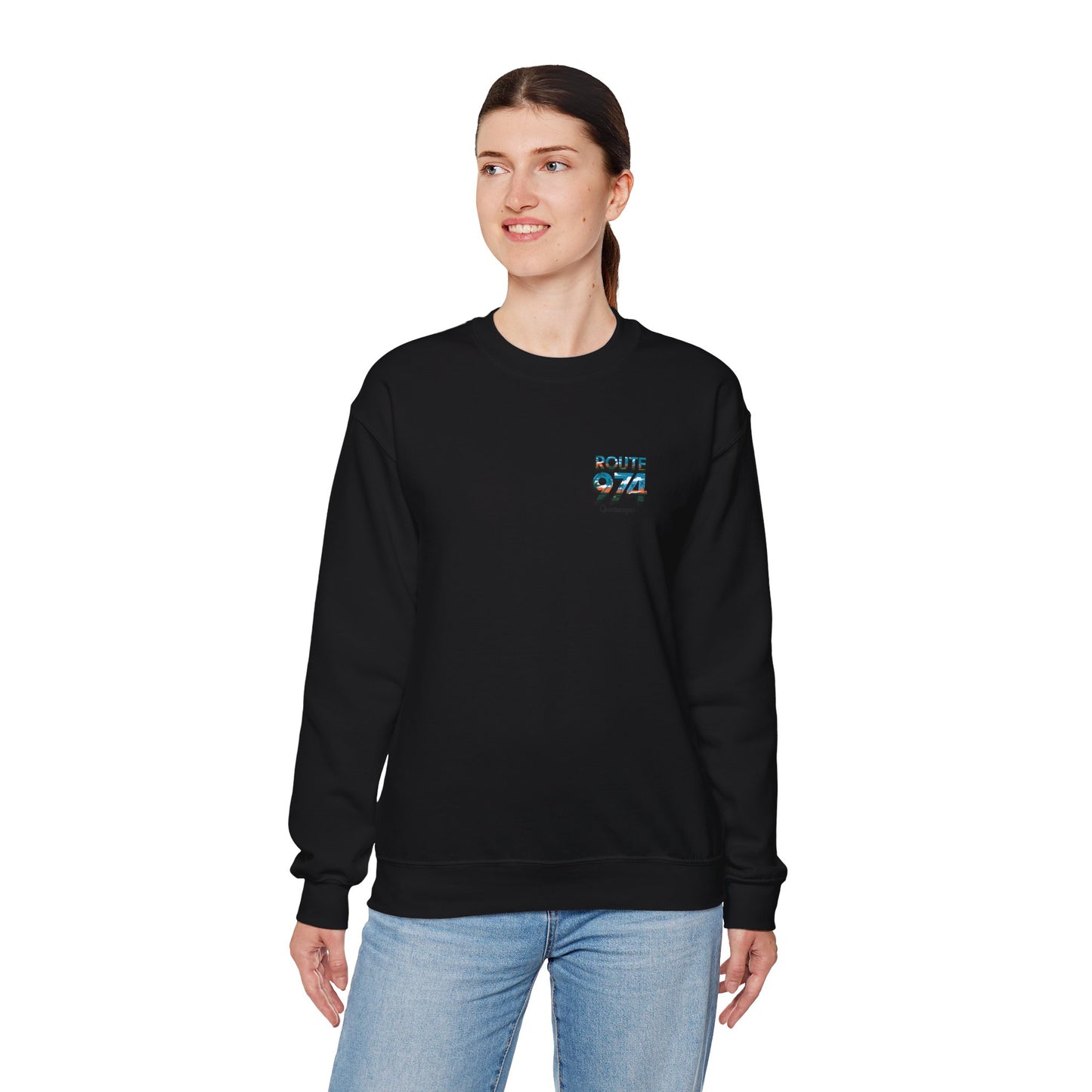 Sweat-Shirt Quocumque "Route 974", Exotique, Destination l'Île De La Réunion, Adulte, Homme, Femme, Sportive, Sportif, Décontracté, Élégant, Classique,