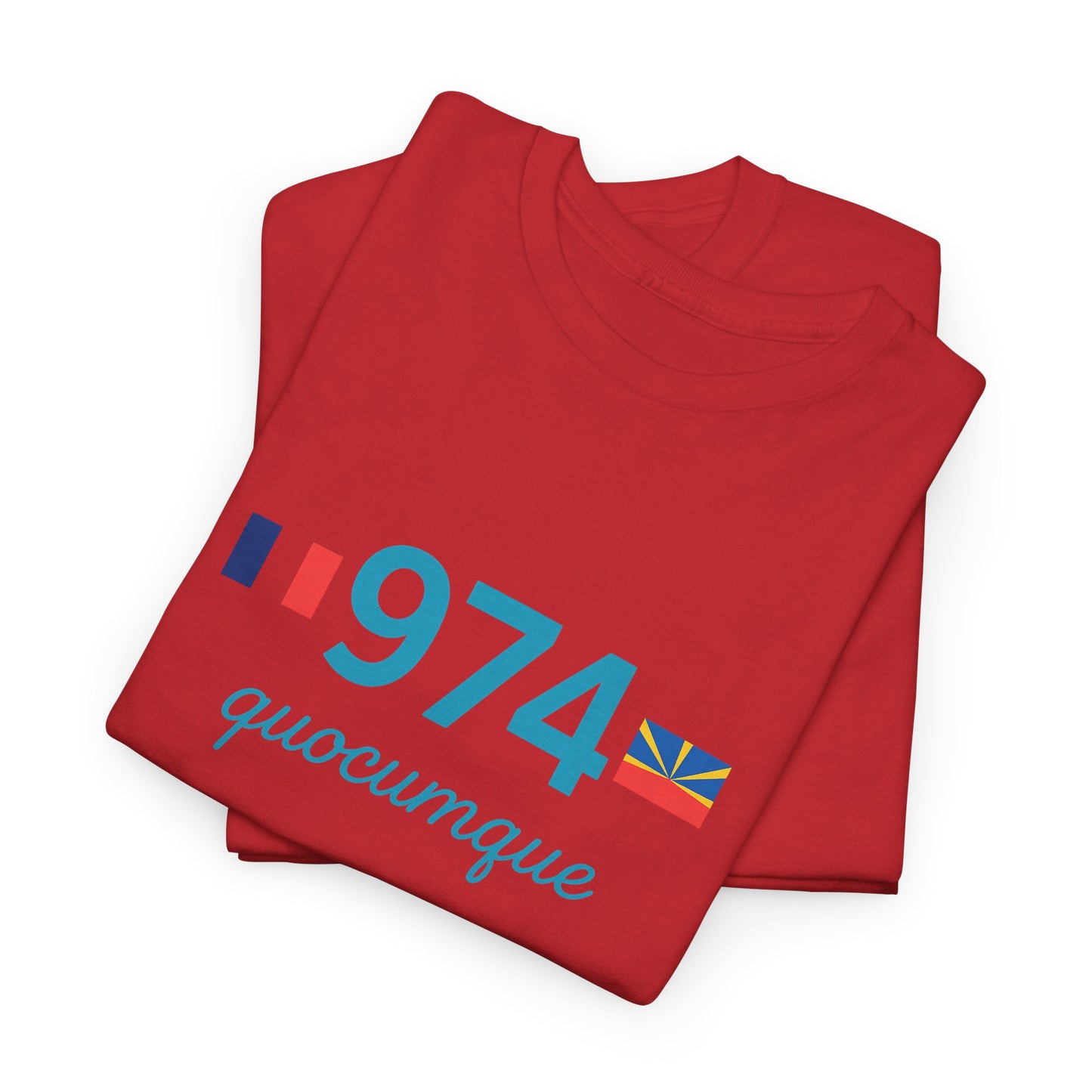 T-shirt "974 Drapeaux", Île de La Réunion, Confort Coton, Sobre, Elégant, Souvenir Unique, Cadeau, Unisexe, Esprit Voyageur