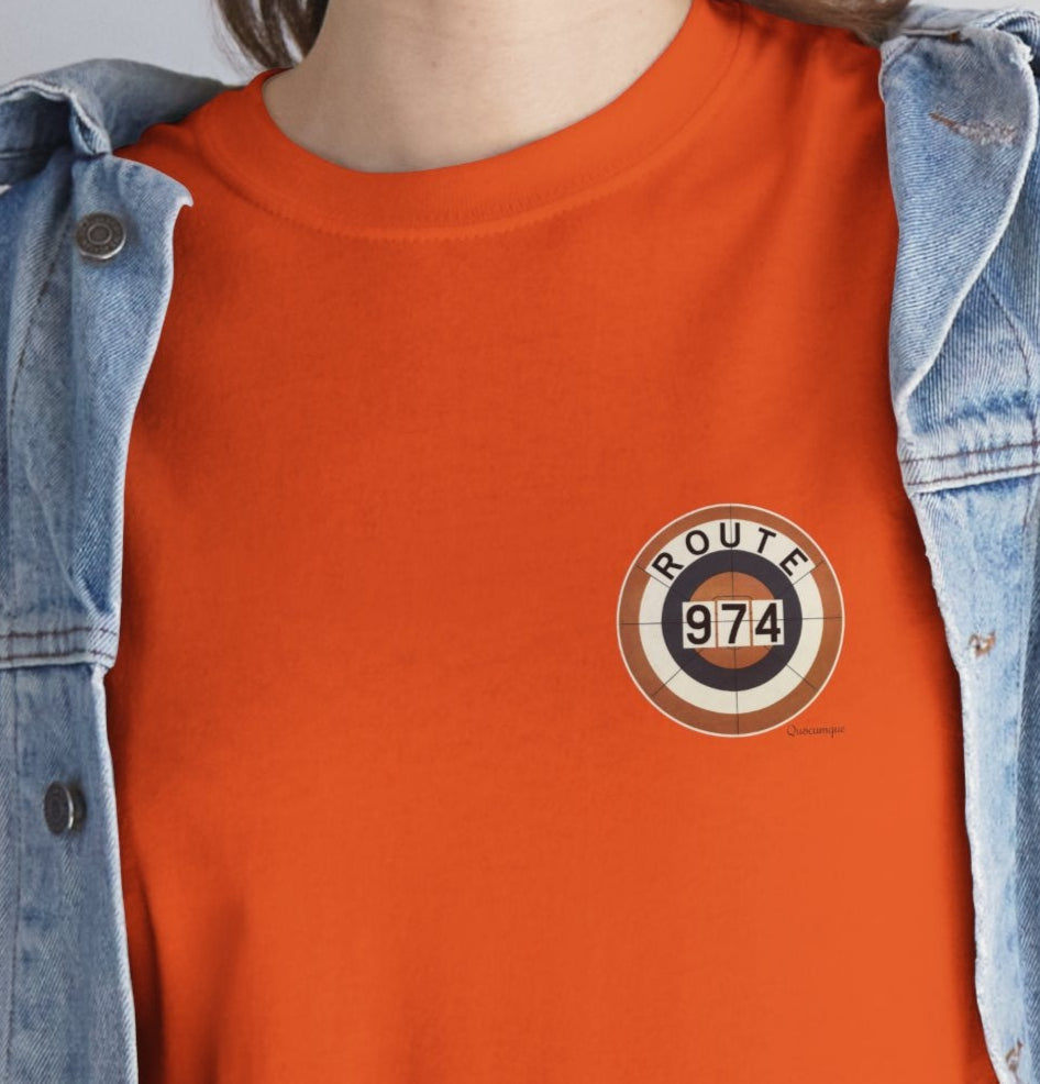 Copy of T-shirt "Route 974", Coucher de Soleil, Exotisme, Destination Île de La Réunion, Confort Coton, Sobre, Elégant, Souvenir Unique, Cadeau, Unisexe, Esprit Voyageur