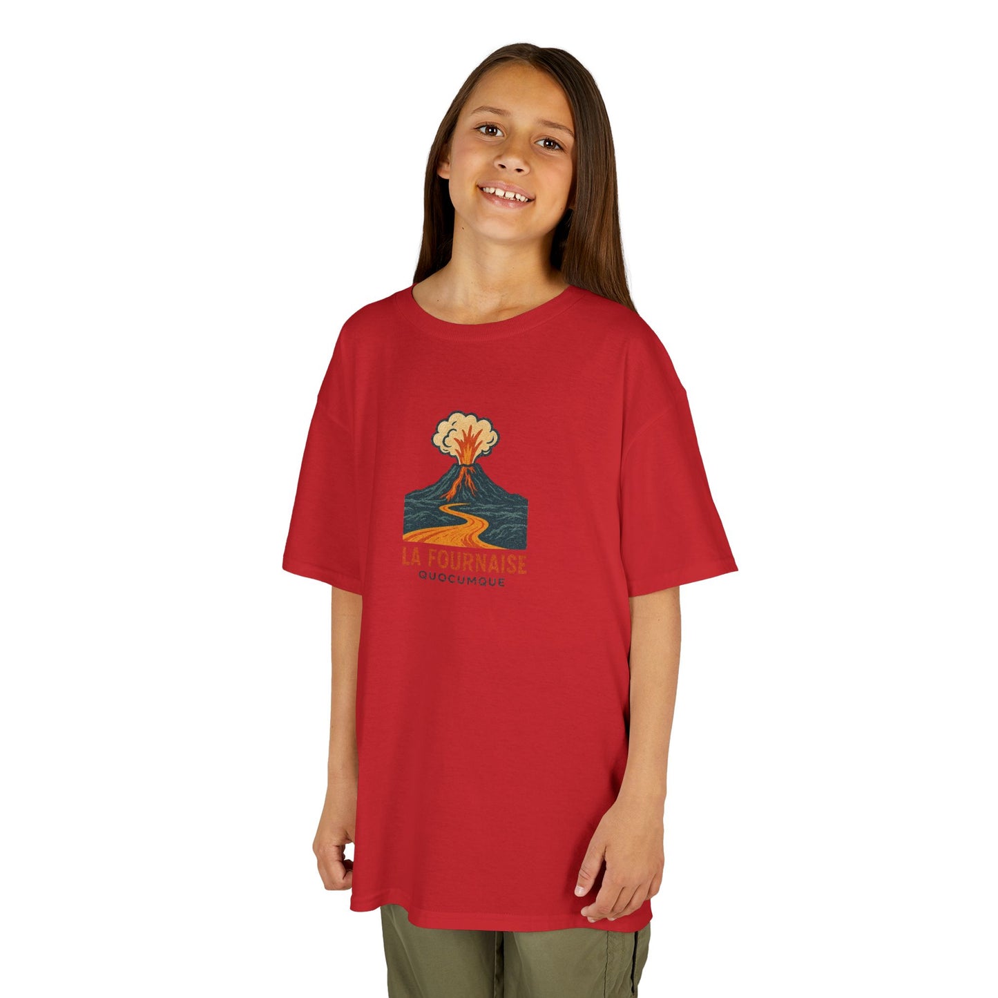 T-shirt Quocumque, "La Fournaise, volcan, Douceur Coton, Style Unique, Cadeau Parfait, Vêtement Enfant et Jeune Adolescent, Marmaille, Océan Indien