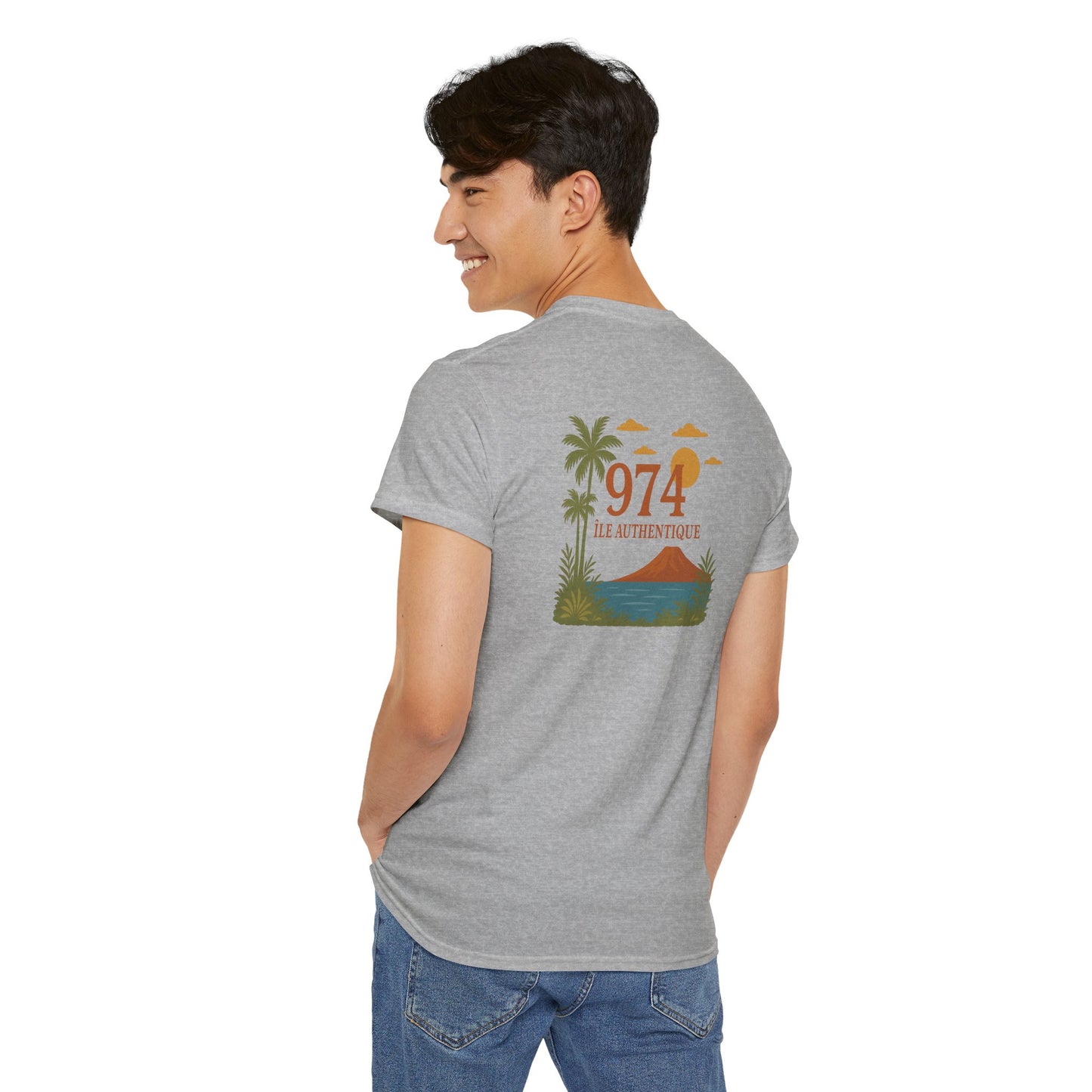 T-shirt "974 Île Authentique", Exotisme, Destination Île de La Réunion, Confort Coton, Sobre, Elégant, Souvenir Unique, Cadeau, Unisexe, Esprit Voyageur