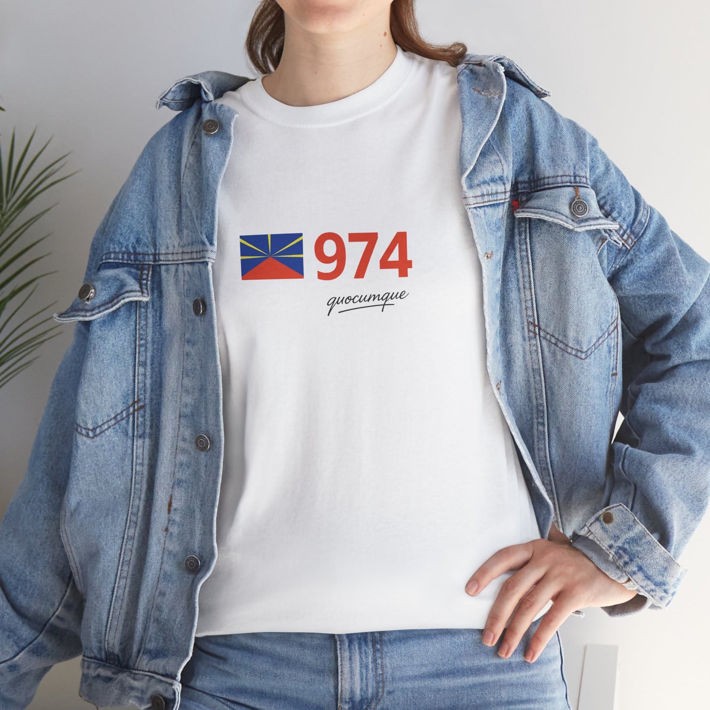 T-shirt "974 Drapeau", Île de La Réunion, Confort Coton, Sobre, Elégant, Souvenir Unique, Cadeau, Unisexe, Esprit Voyageur