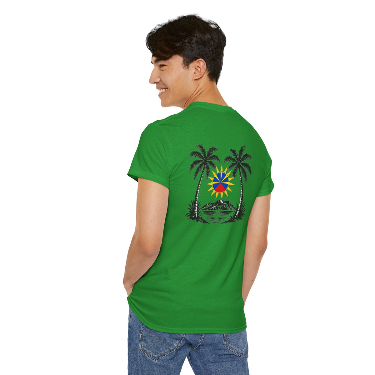 T-shirt " Palmiers", Destination Île de La Réunion, Confort Coton, Sobre, Elégant, Souvenir Unique, Vêtement Adulte, Unisexe, Esprit Voyageur