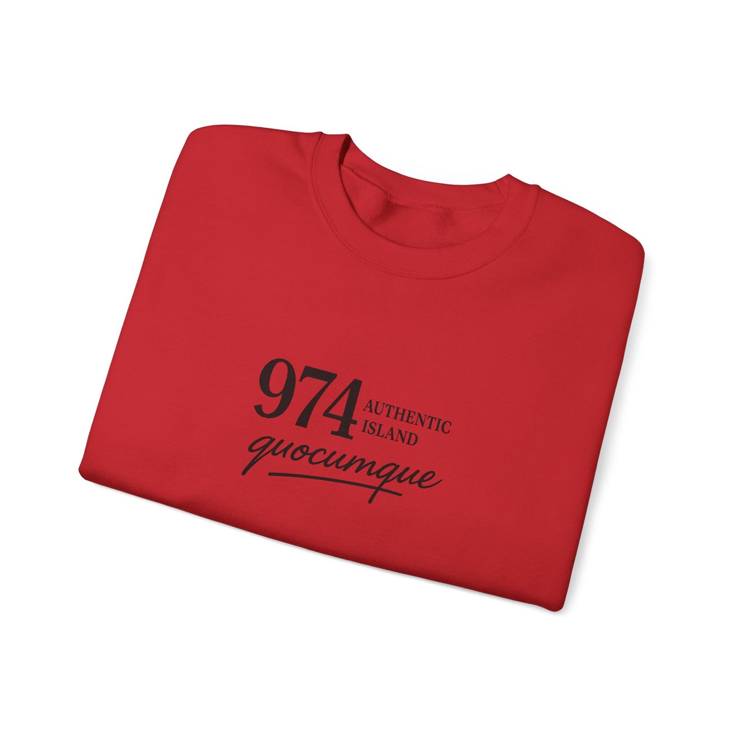 Sweat-Shirt Quocumque "974 Authentic Island", Exotique, Destination l'Île De La Réunion, Adulte, Homme, Femme, Sportive, Sportif, Décontracté, Élégant, Classique,