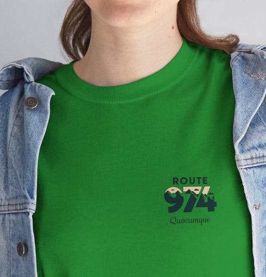 T-shirt "Route 974", Destination île de La Réunion, Confort Coton, Sobre, Elégant, Souvenir Unique, Cadeau, Unisexe, Esprit Voyageur