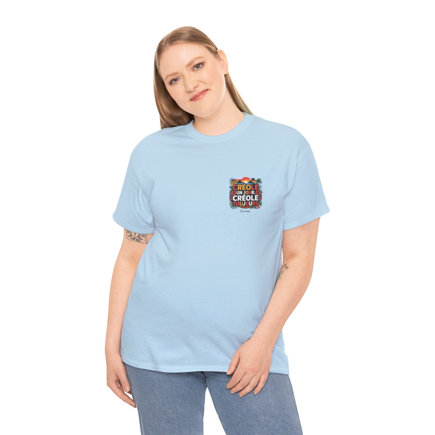 T-shirt Quocumque "Créole" Île de La Réunion", Confort Coton, Sobre, Elégant, Souvenir Unique, Cadeau, Unisexe, Esprit Voyageur