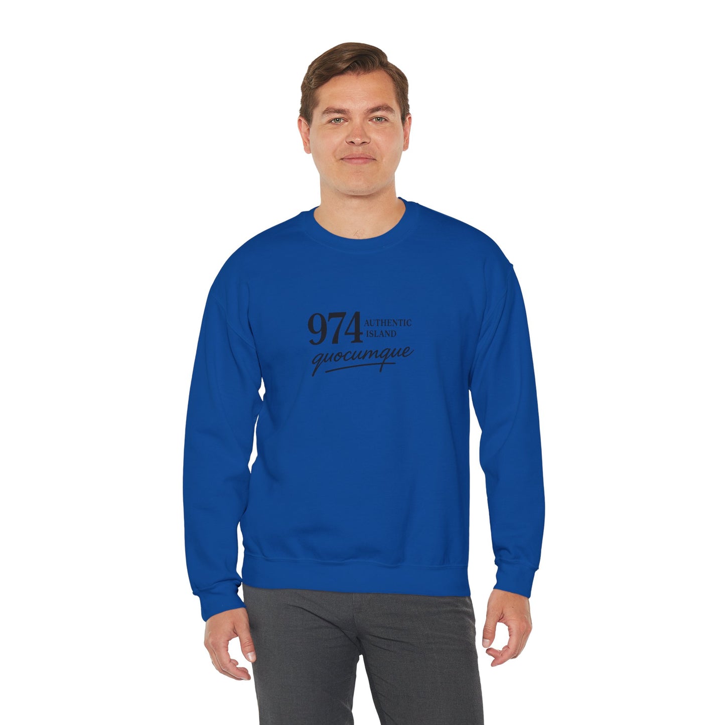 Sweat-Shirt Quocumque "974 Authentic Island", Exotique, Destination l'Île De La Réunion, Adulte, Homme, Femme, Sportive, Sportif, Décontracté, Élégant, Classique,