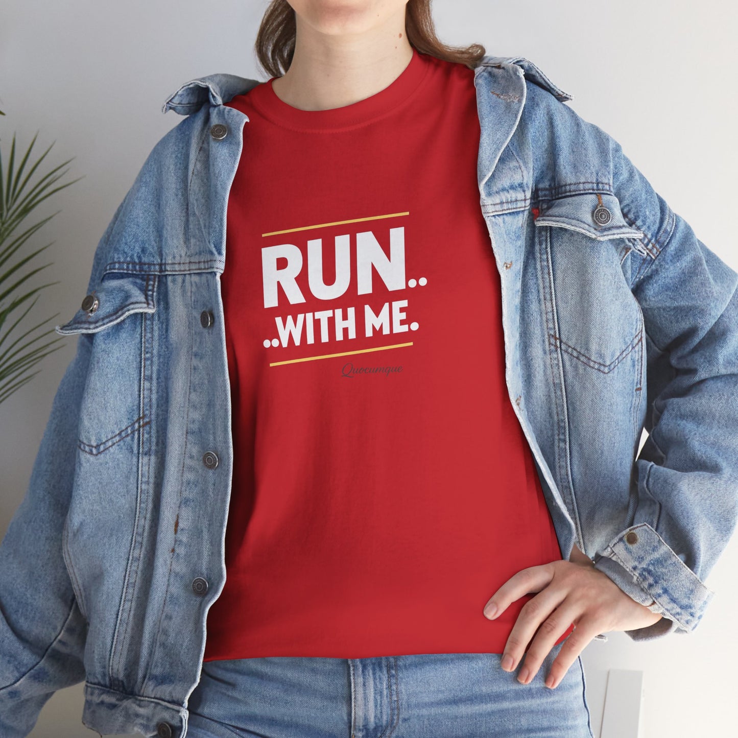 T-shirt Quocumque "RUN With me ", Île de La Réunion", Confort Coton, Sobre, Elégant, Souvenir Unique, Cadeau, Unisexe, Esprit Voyageur
