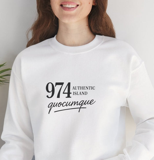 Sweat-Shirt Quocumque "974 Authentic Island", Exotique, Destination l'Île De La Réunion, Adulte, Homme, Femme, Sportive, Sportif, Décontracté, Élégant, Classique,