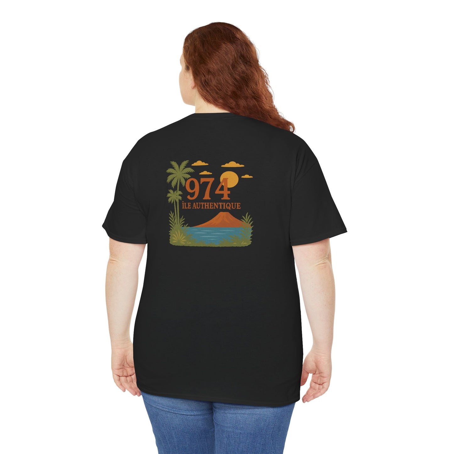 T-shirt "974 Île Authentique", Exotisme, Destination Île de La Réunion, Confort Coton, Sobre, Elégant, Souvenir Unique, Cadeau, Unisexe, Esprit Voyageur
