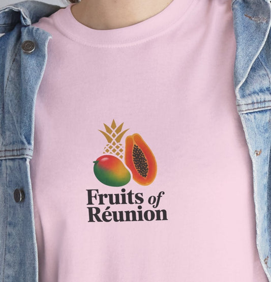 T-shirt "Fruits of Réunion", Île de La Réunion, Confort Coton, Sobre, Elégant, Souvenir Unique, Cadeau, Unisexe, Esprit Voyageur