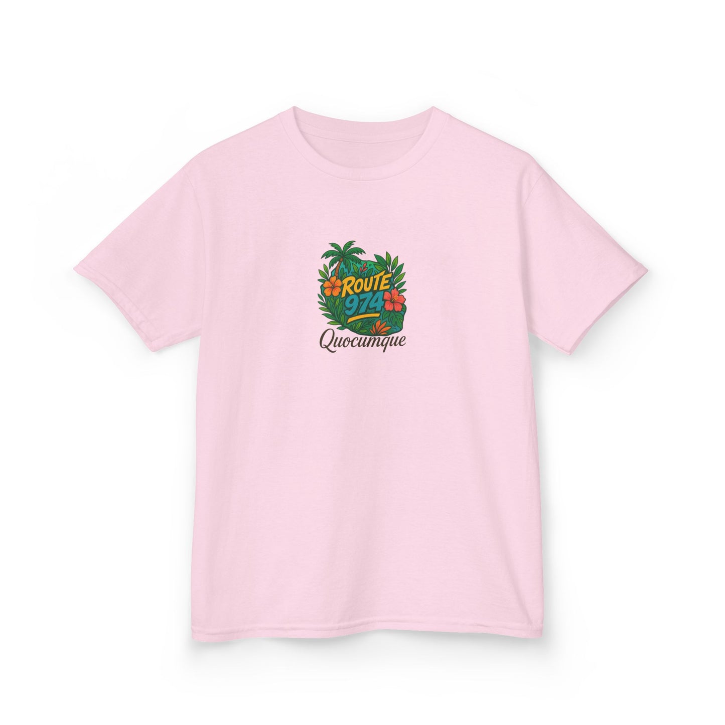 T-shirt "Route 974 Flore", Île de La Réunion, Douceur Coton,Pour les enfants de 5-6 ans( Taille XS), Pour les 7-8 ans( taille S), Pour les 9-10 ans( taille M), Pour les 11-12 ans( taille L), Pour les 13-14 ans( taille XLS)