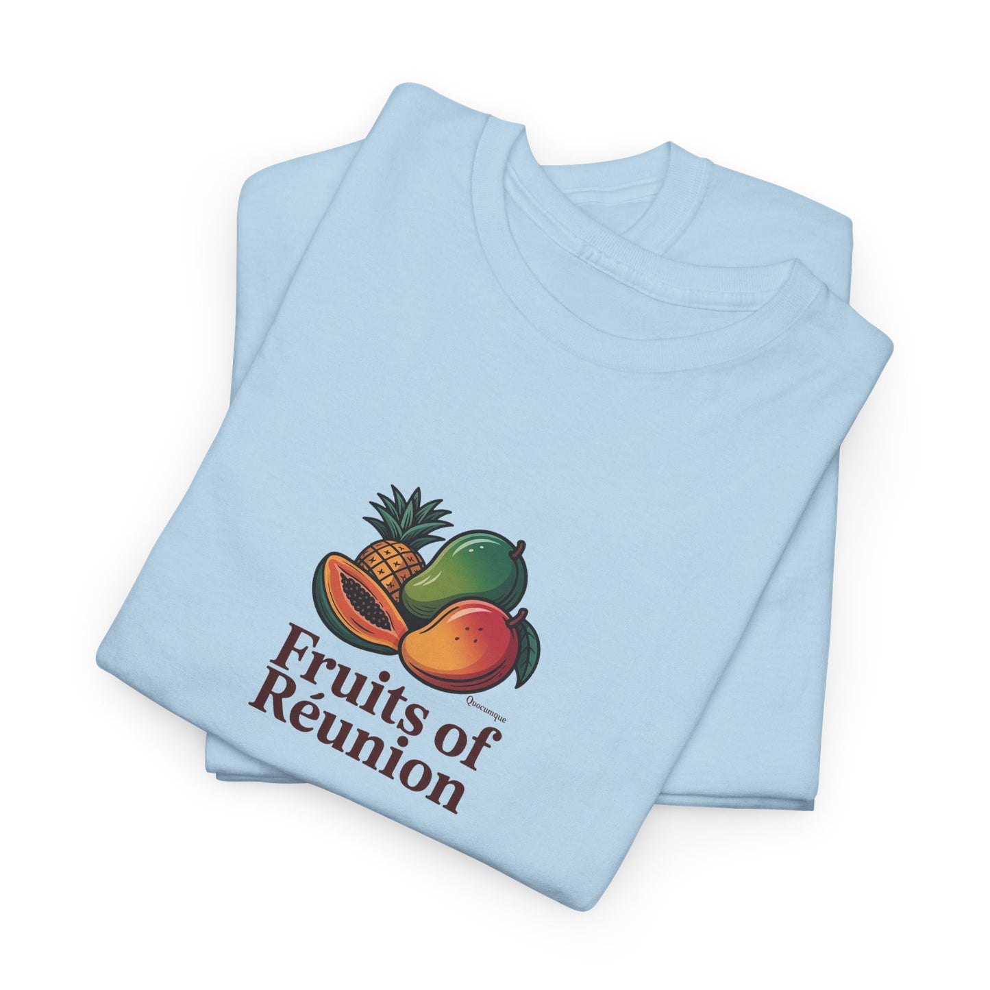 T-shirt "Fruits of Réunion", Île de La Réunion, Confort Coton, Sobre, Elégant, Souvenir Unique, Cadeau, Unisexe, Esprit Voyageur