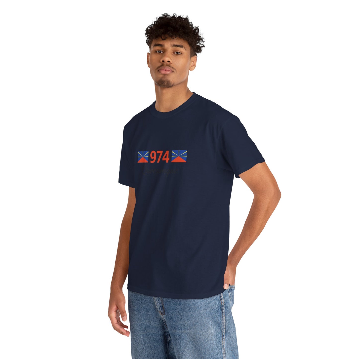 T-shirt "974 Drapeaux", Île de La Réunion, Confort Coton, Sobre, Elégant, Souvenir Unique, Cadeau, Unisexe, Esprit Voyageur