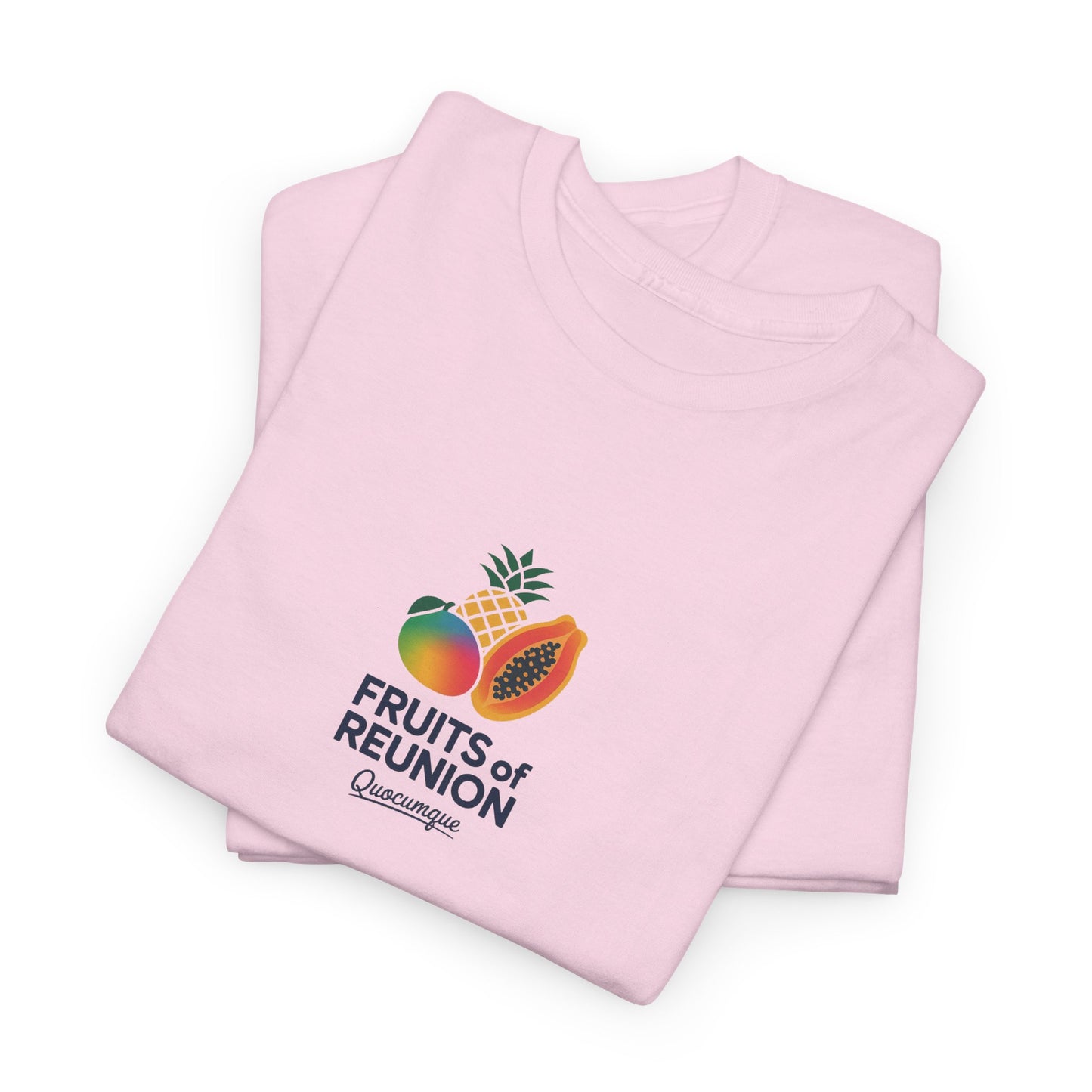 T-shirt "Fruits of Réunion", Île de La Réunion, Confort Coton, Sobre, Elégant, Souvenir Unique, Cadeau, Unisexe, Esprit Voyageur