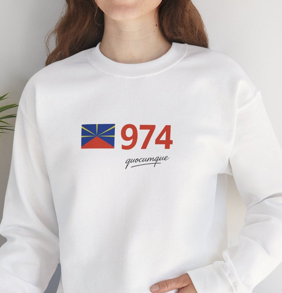 Copy of Sweat Quocumque "974 drapeau", Exotique, Destination Île De La Réunion, Adulte, Homme, Femme, Sportive, Sportif, Décontracté, Drapeau Régional
