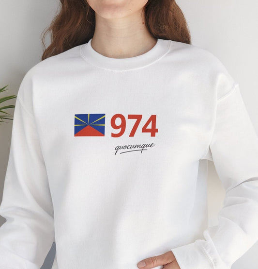 Copy of Sweat Quocumque "974 drapeau", Exotique, Destination Île De La Réunion, Adulte, Homme, Femme, Sportive, Sportif, Décontracté, Drapeau Régional