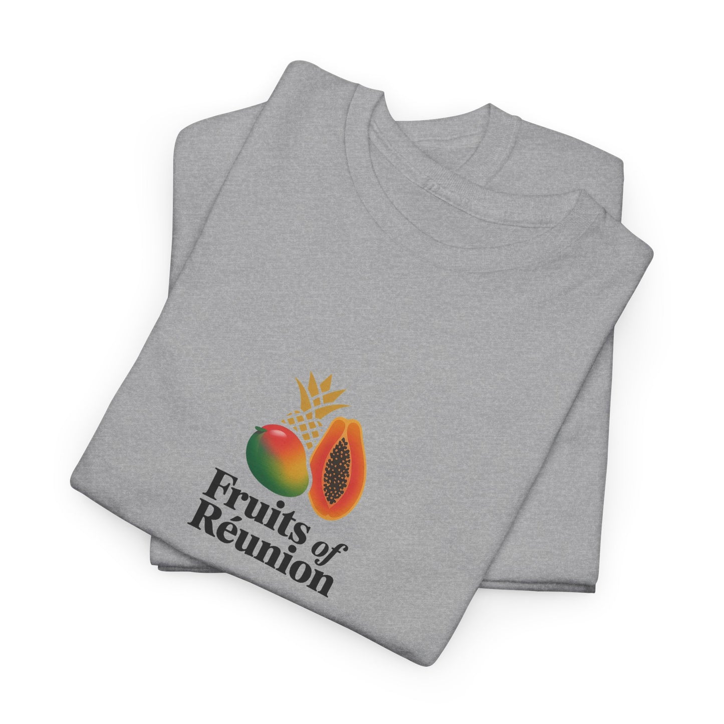 T-shirt "Fruits of Réunion", Île de La Réunion, Confort Coton, Sobre, Elégant, Souvenir Unique, Cadeau, Unisexe, Esprit Voyageur