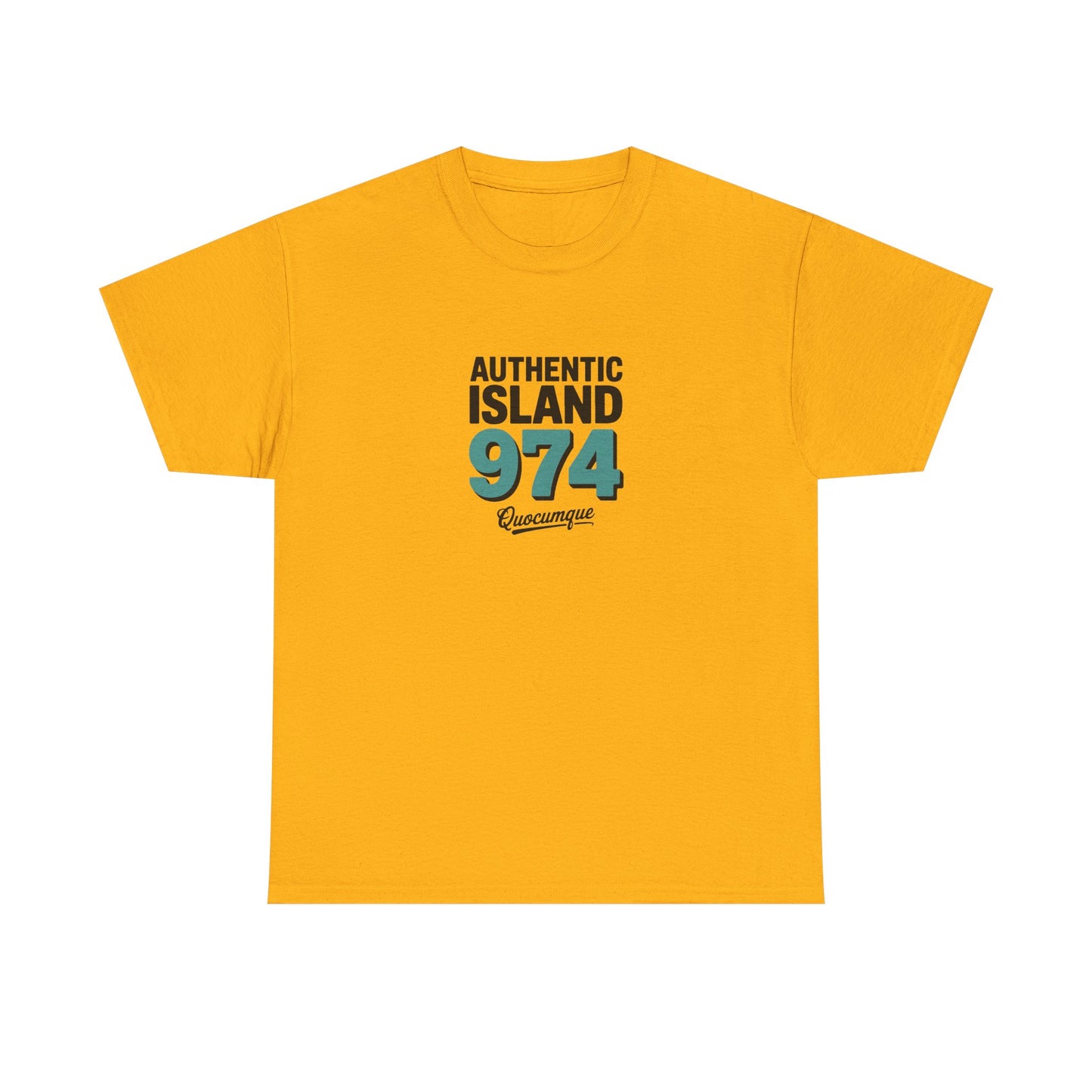 T-shirt " 974 Authentic Island ", Exotisme, Destination Île de La Réunion, Confort Coton, Sobre, Elégant, Souvenir Unique, Cadeau, Unisexe, Esprit Voyageur