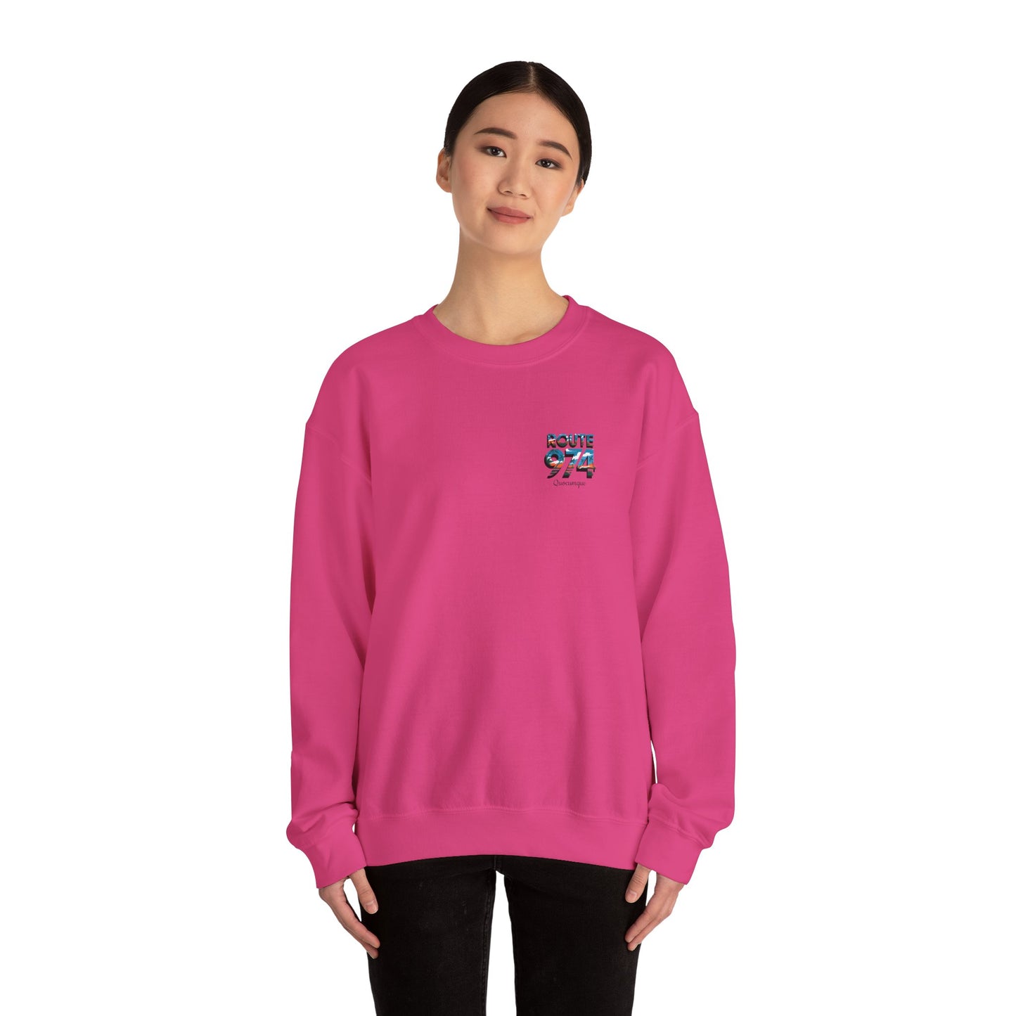 Sweat-Shirt Quocumque "Route 974", Exotique, Destination l'Île De La Réunion, Adulte, Homme, Femme, Sportive, Sportif, Décontracté, Élégant, Classique,