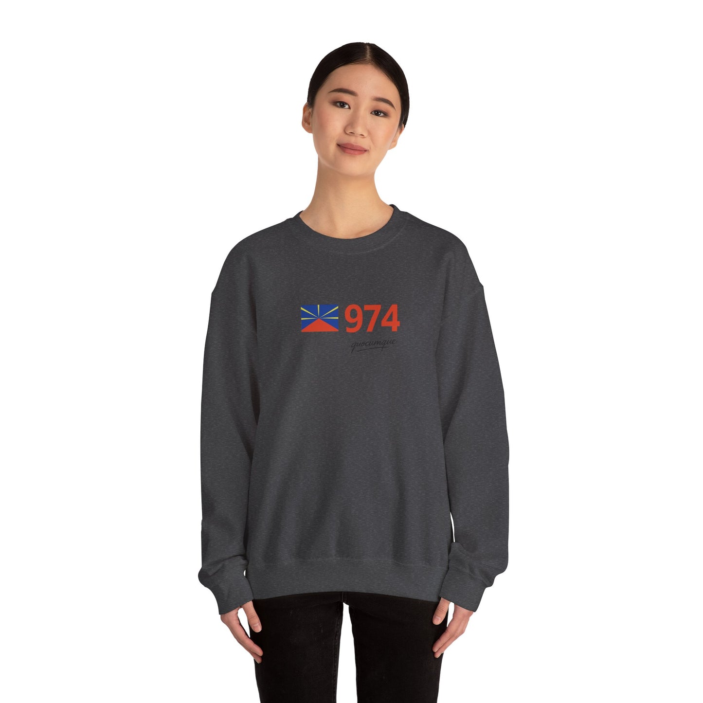 Copy of Sweat Quocumque "974 drapeau", Exotique, Destination Île De La Réunion, Adulte, Homme, Femme, Sportive, Sportif, Décontracté, Drapeau Régional