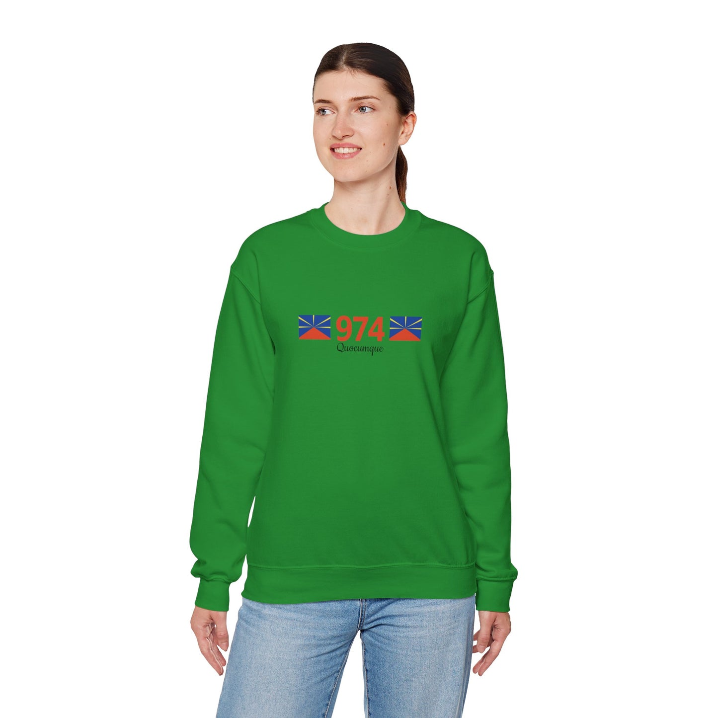 Sweat Quocumque "974", Exotique, Destination Île De La Réunion, Adulte, Homme, Femme, Sportive, Sportif, Décontracté, Drapeau Régional