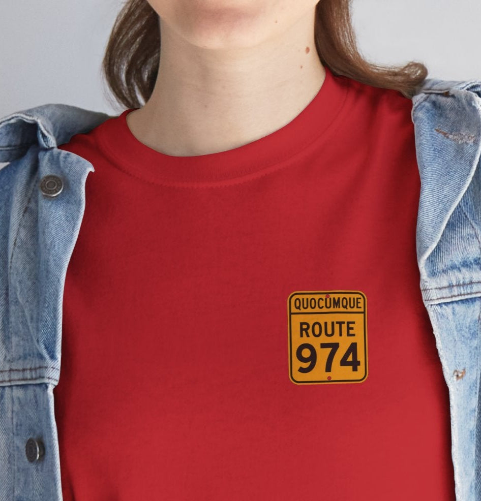 T-shirt "Route 974", Destination île de La Réunion, Confort Coton, Sobre, Elégant, Souvenir Unique, Cadeau, Unisexe, Esprit Voyageur