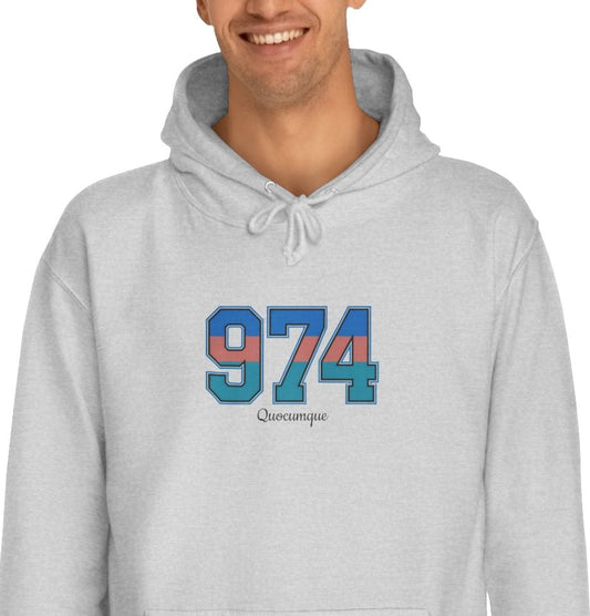 Sweat à Capuche "974" pour Adulte, Hoodie, Unisexe, Élégance, Sobriété, Homme, Femme, Indicatif Réunion, Drapeau Local