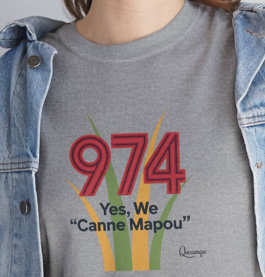 T-Shirt "Canne Mapou", Exotisme, Destination Île de La Réunion, Confort Coton, Sobre, Elégant, Souvenir Unique, Cadeau, Unisexe, Esprit Voyageur