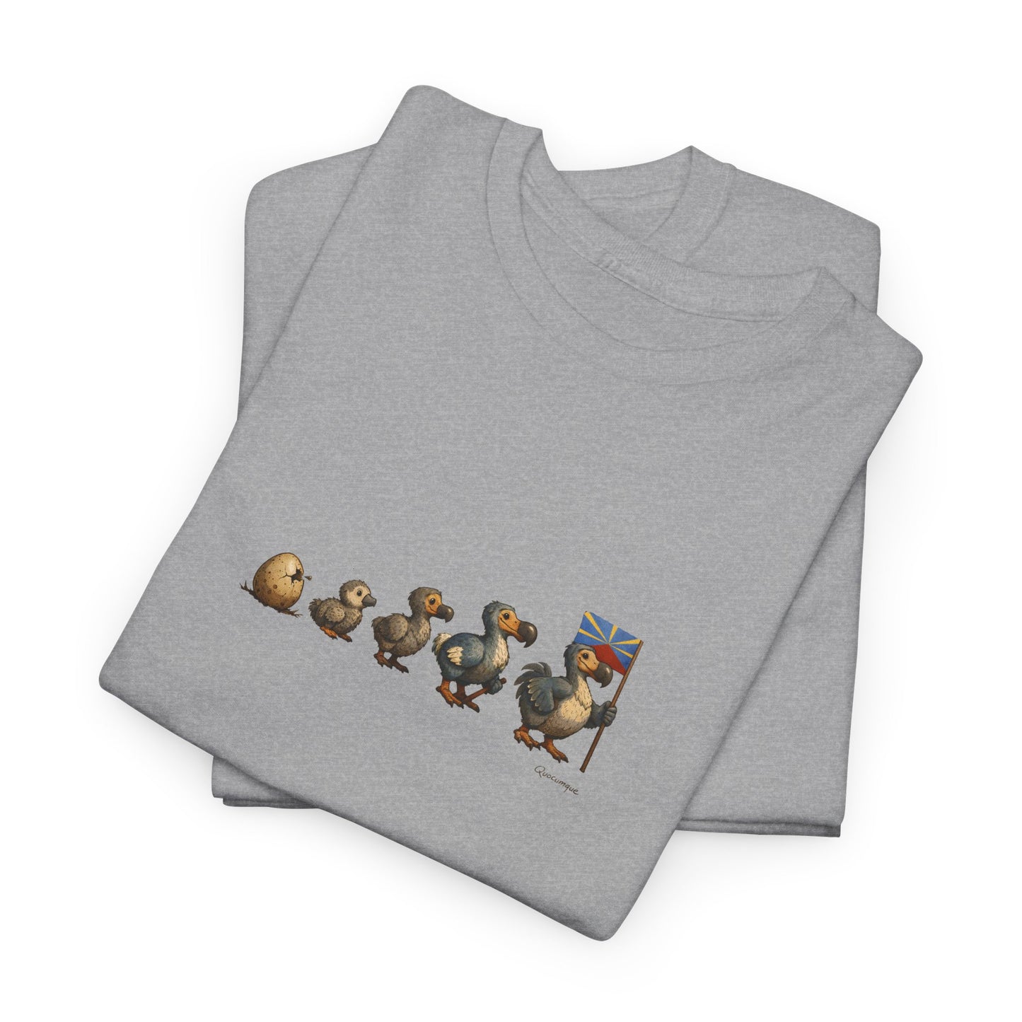 T-shirt Quocumque, " Dodo Evolution ", Île de La Réunion, Confort Coton, Elégant, Souvenir Unique, Cadeau, Unisexe, Esprit Voyageur, Créole, Bourbon