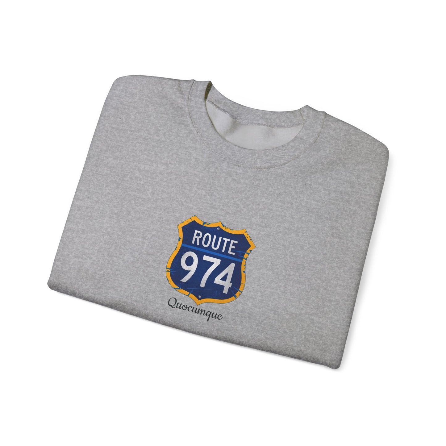 Sweat-Shirt Quocumque "Route 974", Exotique, Destination l'Île De La Réunion, Adulte, Homme, Femme, Sportive, Sportif, Décontracté, Élégant, Classique,