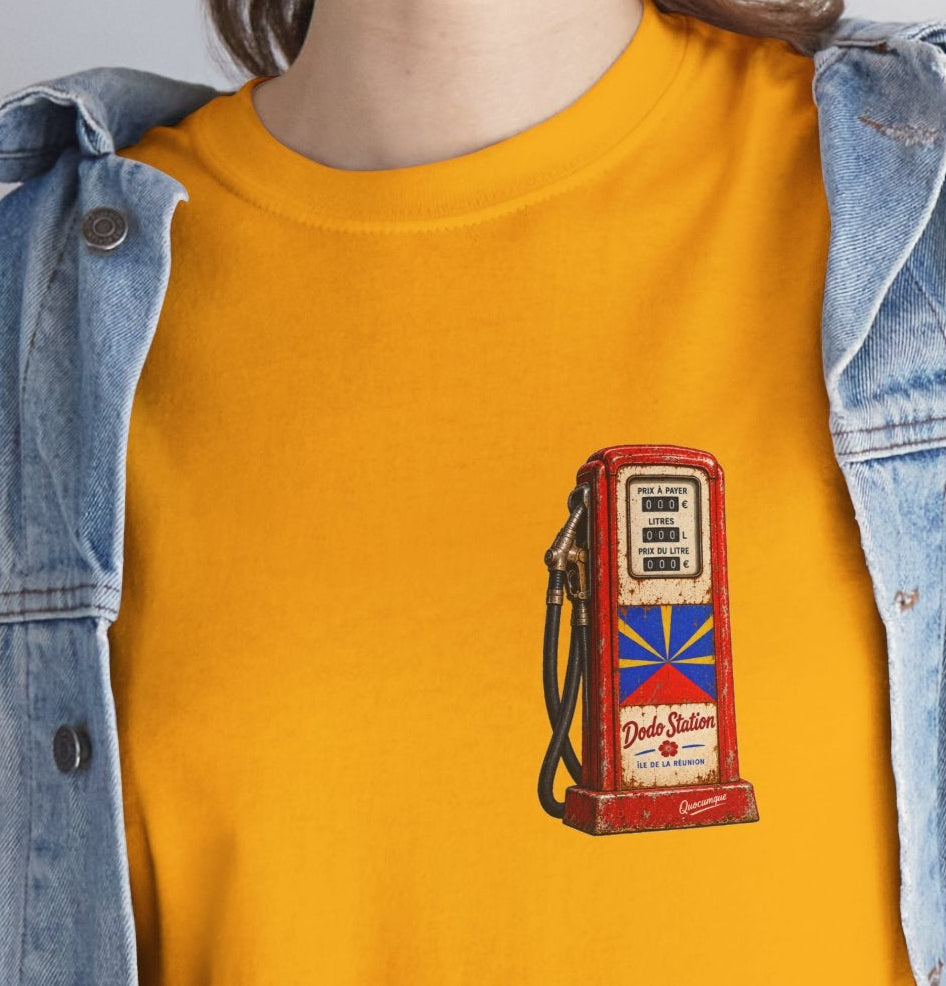 T-shirt Quocumque, "Station Essence", Discret, Île de La Réunion, Confort Coton, Elégant, Souvenir Unique, Cadeau, Unisexe, Esprit Voyageur, Créole, Bourbon