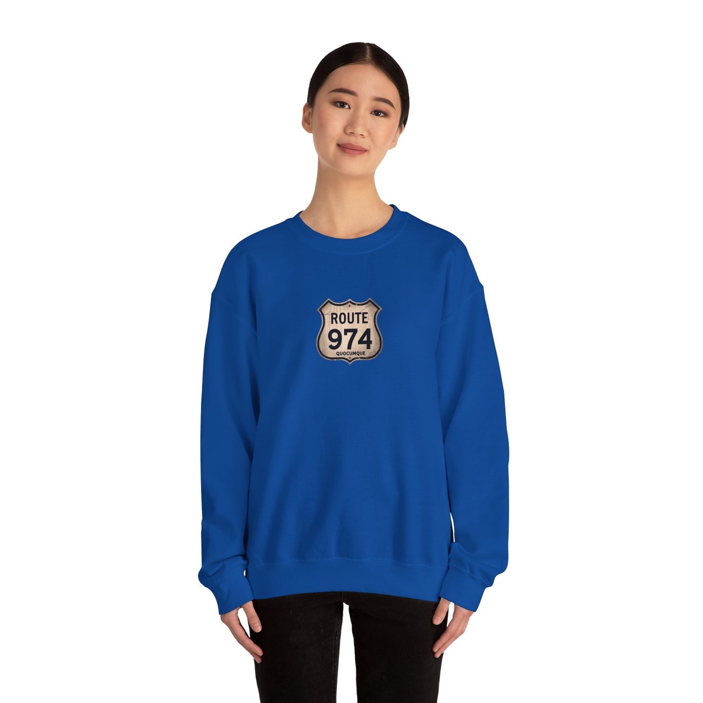 Sweat-Shirt Quocumque "Route 974", Destination l'Île De La Réunion, Adulte, Homme, Femme, Sportive, Sportif, Décontracté, Élégant, Classique,