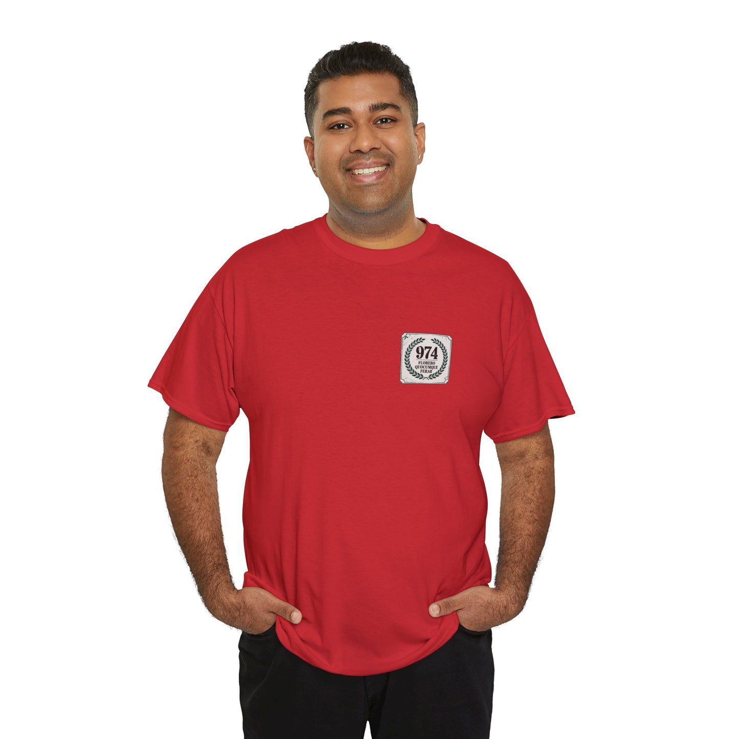 T-shirt "974 Florebo Quocumque Ferar",Île de La Réunion, Confort Coton, Sobre, Elégant, Souvenir Unique, Cadeau, Unisexe, Esprit Voyageur, Adulte