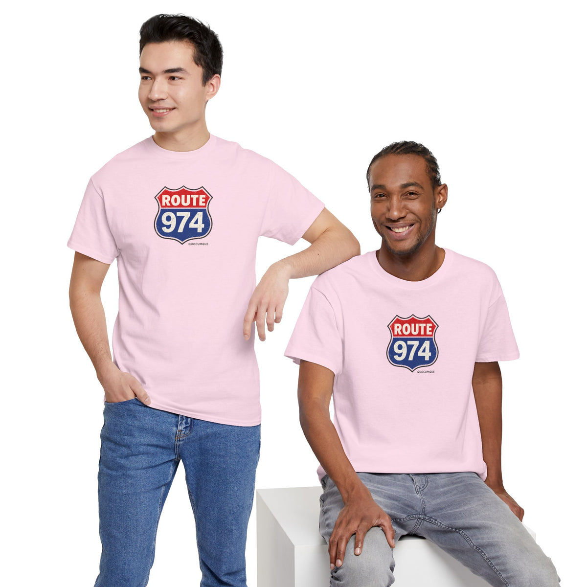 T-shirt "Route 974", Exotisme, Destination Île de La Réunion, Confort Coton, Sobre, Elégant, Souvenir Unique, Cadeau, Unisexe, Esprit Voyageur