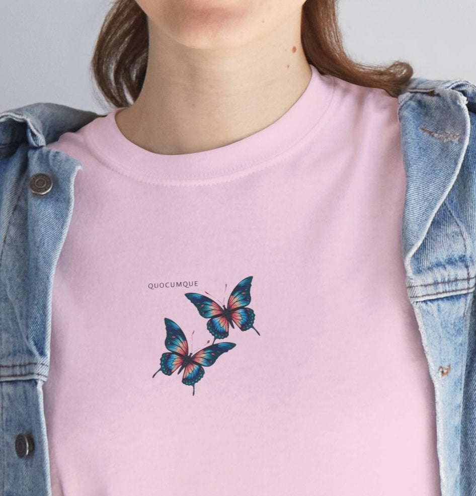 T-shirt Quocumque "Papillons", Légèreté, Les Beaux Jours, Confort Coton, Sobre, Elégant, Souvenir Unique, Cadeau, Unisexe, Esprit Voyageur
