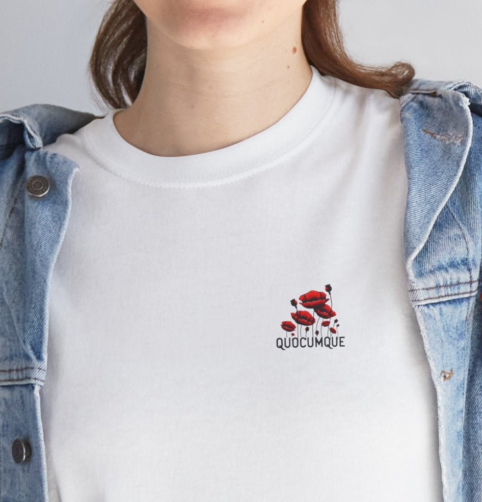 T-shirt Quocumque Coquelicots, Fleurs des Champs, Rouge Eclatant, Confort Coton, Souvenir Unique, Cadeau, Unisexe, Délicatesse, Homme, Femme, Adulte