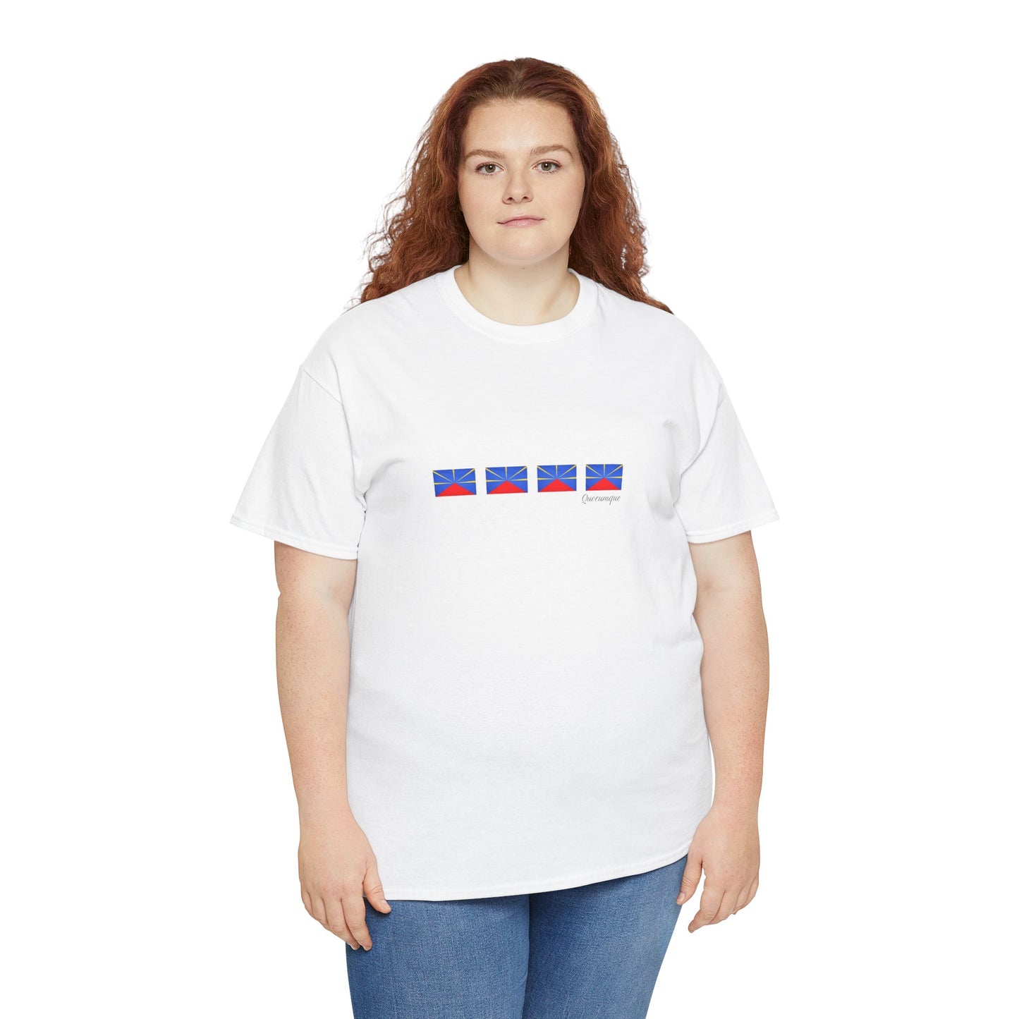 T-shirt "Drapeaux Île de La Réunion", Confort Coton, Sobre, Elégant, Souvenir Unique, Cadeau, Unisexe, Esprit Voyageur