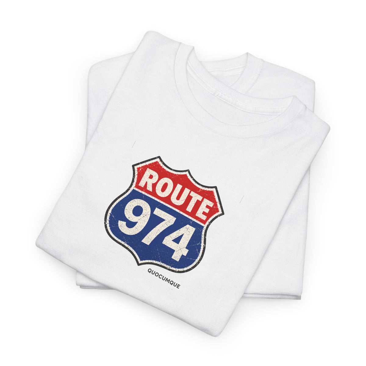 T-shirt "Route 974", Exotisme, Destination Île de La Réunion, Confort Coton, Sobre, Elégant, Souvenir Unique, Cadeau, Unisexe, Esprit Voyageur