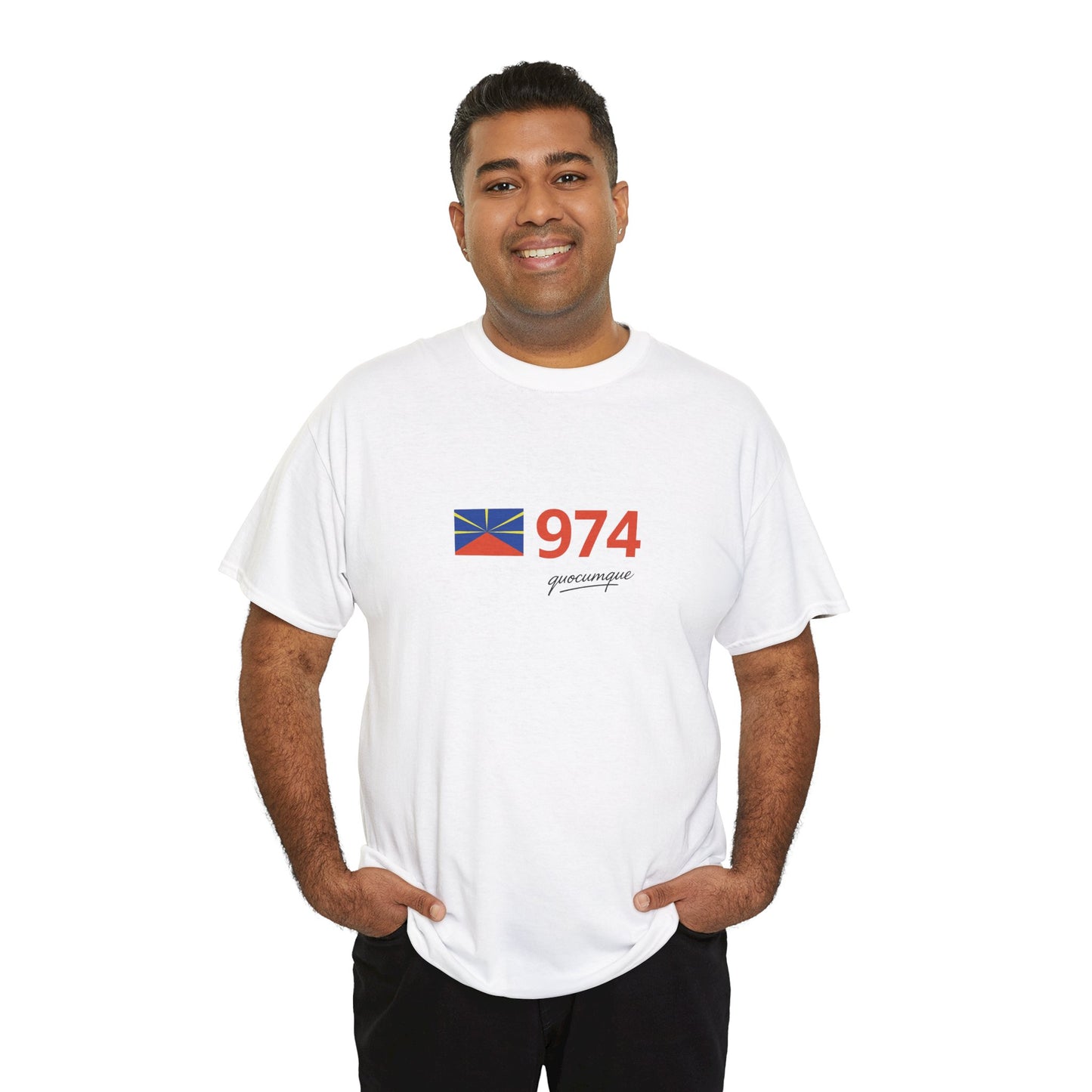 T-shirt "974 Drapeau", Île de La Réunion, Confort Coton, Sobre, Elégant, Souvenir Unique, Cadeau, Unisexe, Esprit Voyageur