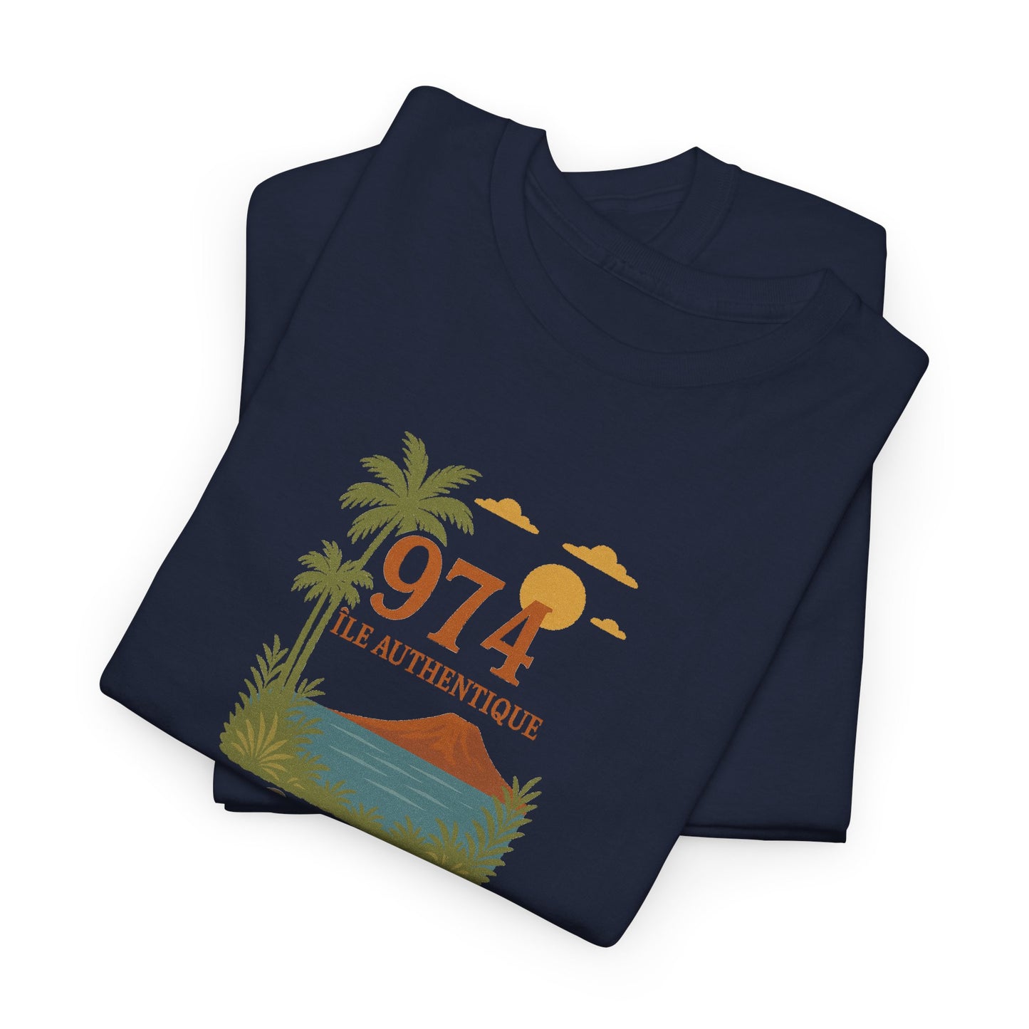 T-shirt "974 Île Authentique", Exotisme, Destination Île de La Réunion, Confort Coton, Sobre, Elégant, Souvenir Unique, Cadeau, Unisexe, Esprit Voyageur
