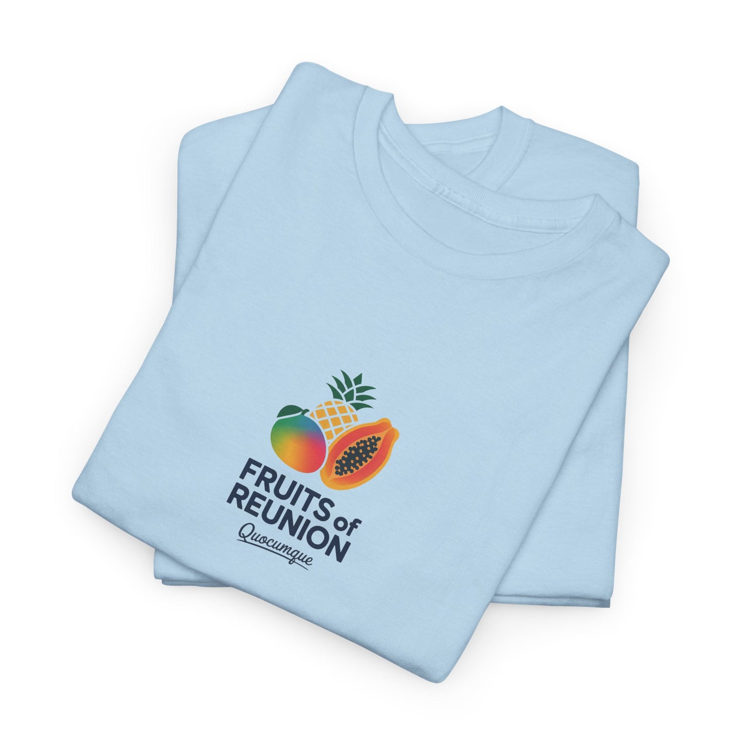 T-shirt "Fruits of Réunion", Île de La Réunion, Confort Coton, Sobre, Elégant, Souvenir Unique, Cadeau, Unisexe, Esprit Voyageur