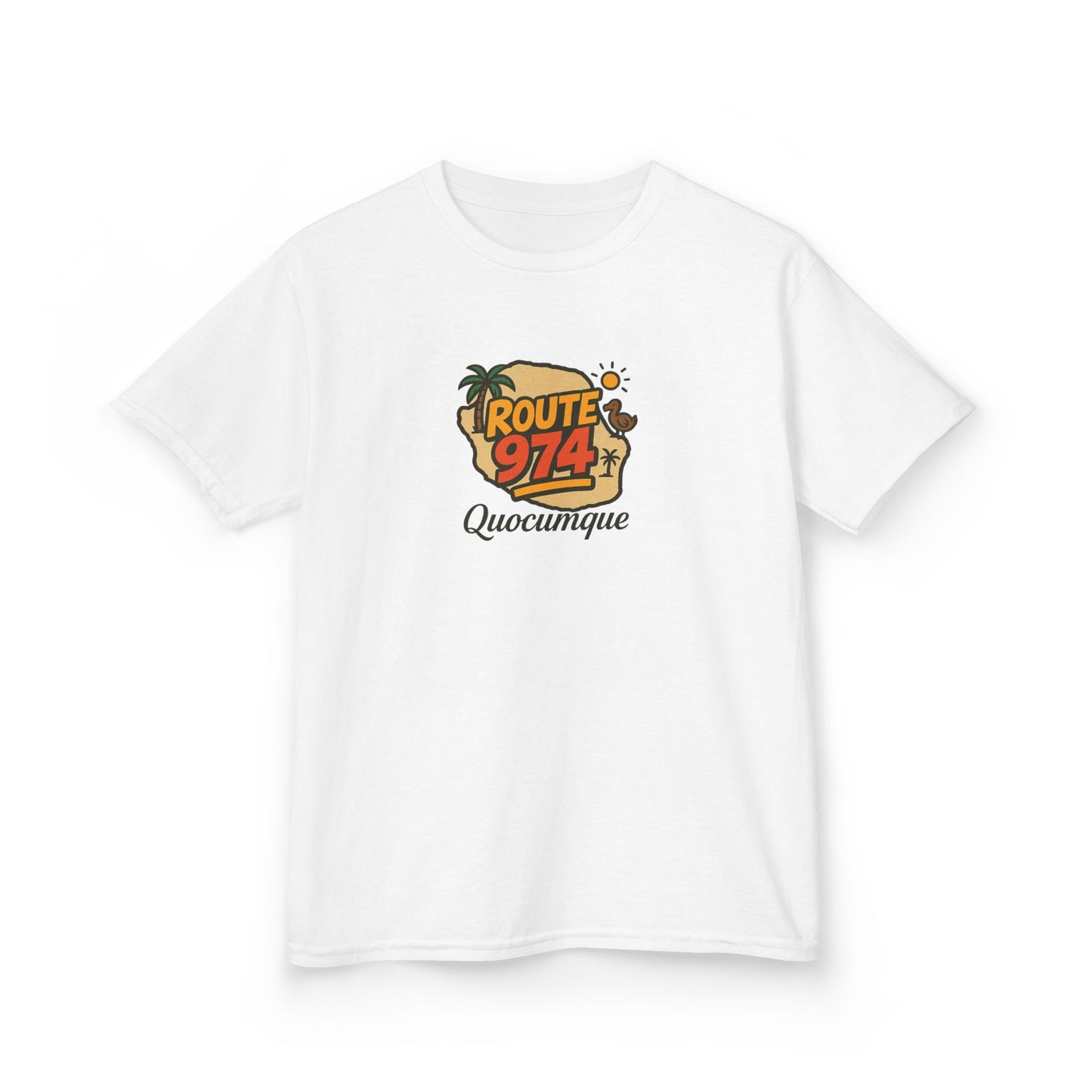 T-shirt "Route 974", Île de La Réunion, Douceur Coton, Pour les enfants de 5-6 ans( Taille XS), Pour les 7-8 ans( taille S), Pour les 9-10 ans( taille M), Pour les 11-12 ans( taille L), Pour les 13-14 ans( taille XLS)