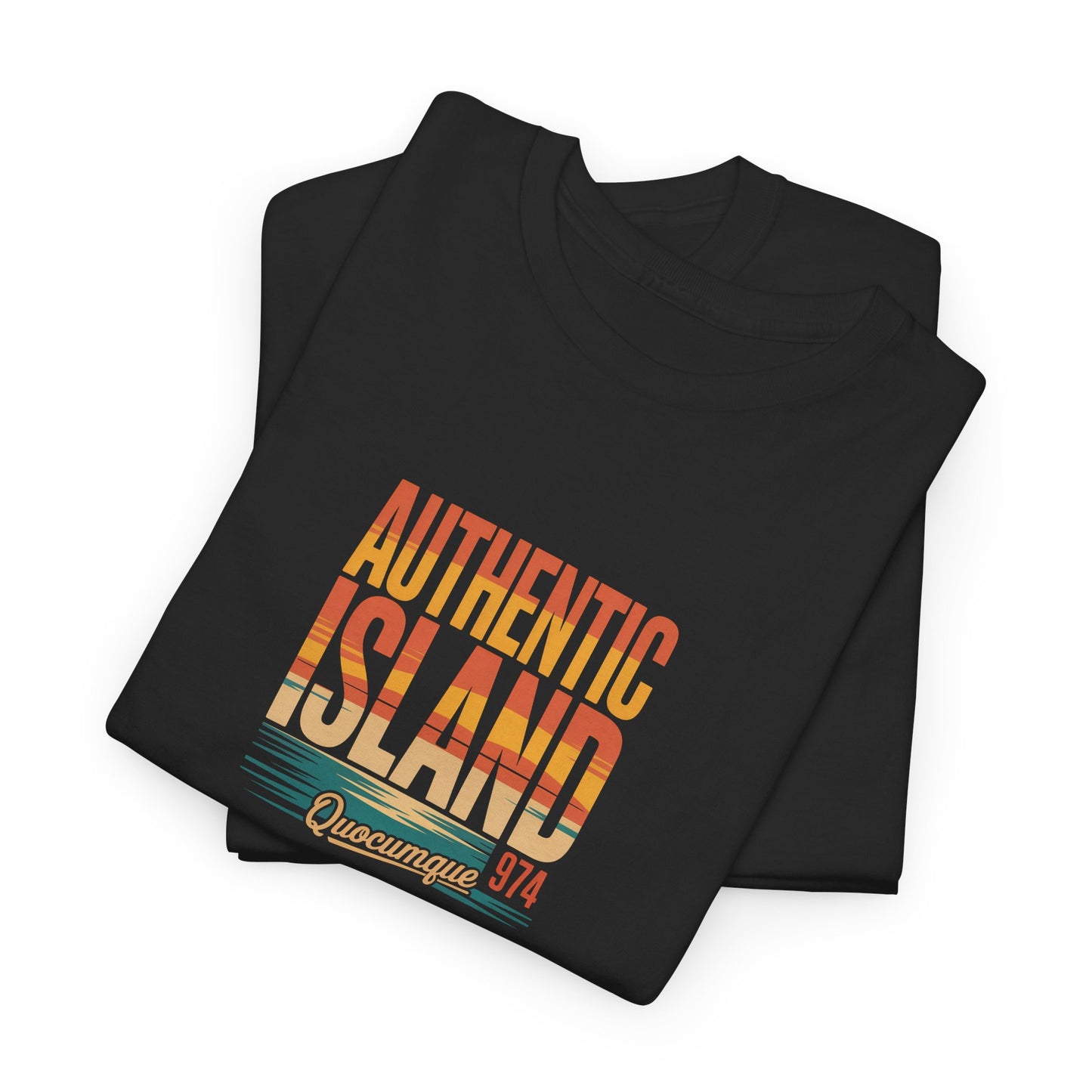 T-shirt "Authentic Island", Exotisme, Destination Île de La Réunion, Confort Coton, Sobre, Elégant, Souvenir Unique, Cadeau, Unisexe, Esprit Voyageur