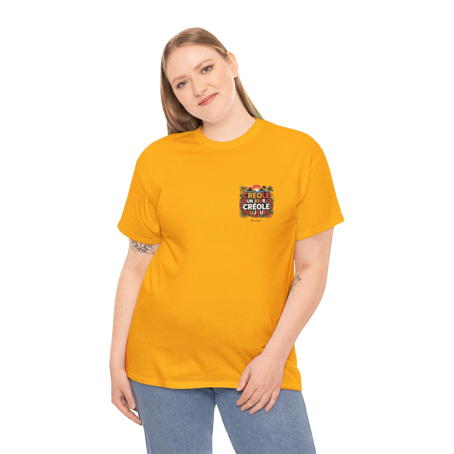 T-shirt Quocumque "Créole" Île de La Réunion", Confort Coton, Sobre, Elégant, Souvenir Unique, Cadeau, Unisexe, Esprit Voyageur