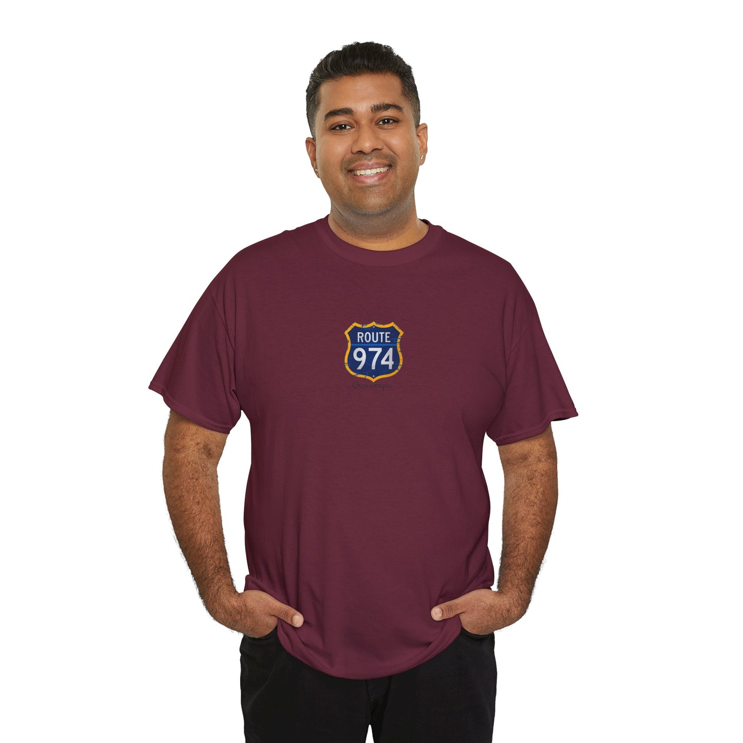 T-shirt "Route 974", Exotisme, Destination Île de La Réunion, Confort Coton, Sobre, Elégant, Souvenir Unique, Cadeau, Unisexe, Esprit Voyageur