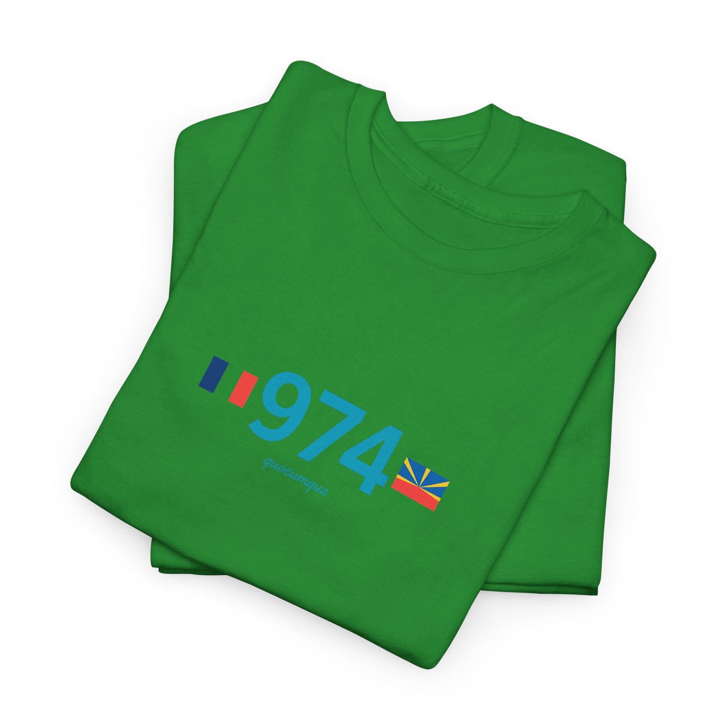 T-shirt "974 Drapeaux", Île de La Réunion, Confort Coton, Sobre, Elégant, Souvenir Unique, Cadeau, Unisexe, Esprit Voyageur