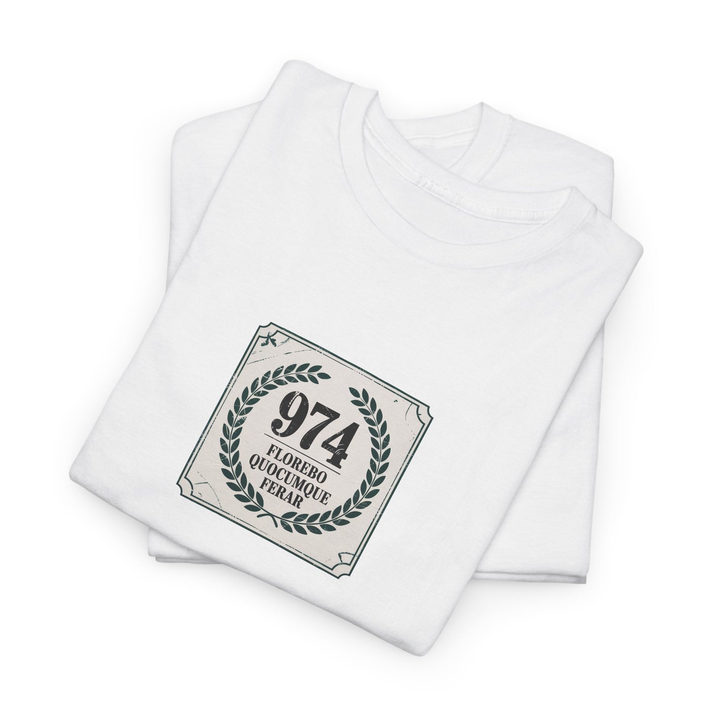 T-shirt "974 Florebo Quocumque Ferar",Île de La Réunion, Confort Coton, Sobre, Elégant, Souvenir Unique, Cadeau, Unisexe, Esprit Voyageur, Adulte